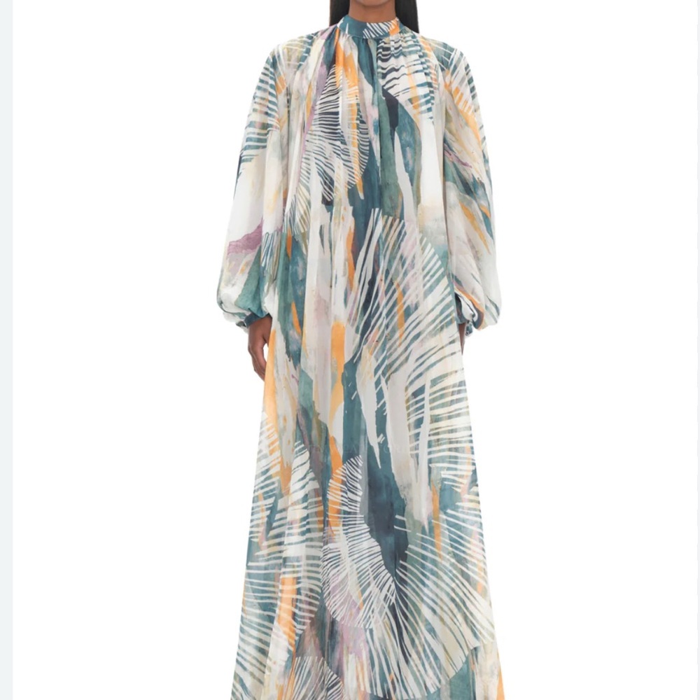 Andrea Iyamah Green and Orange Long Sleeve Gown